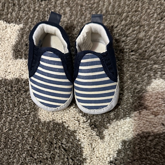 Navy and White Striped Baby Slip-On Shoes - Picture 1 of 4